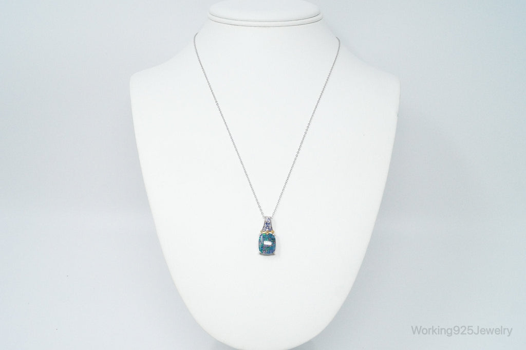 Vintage Blue Opal Amethyst Gold Vermeil Sterling Silver Necklace | Jewelry > Necklaces > Pendants | Wiccan Center