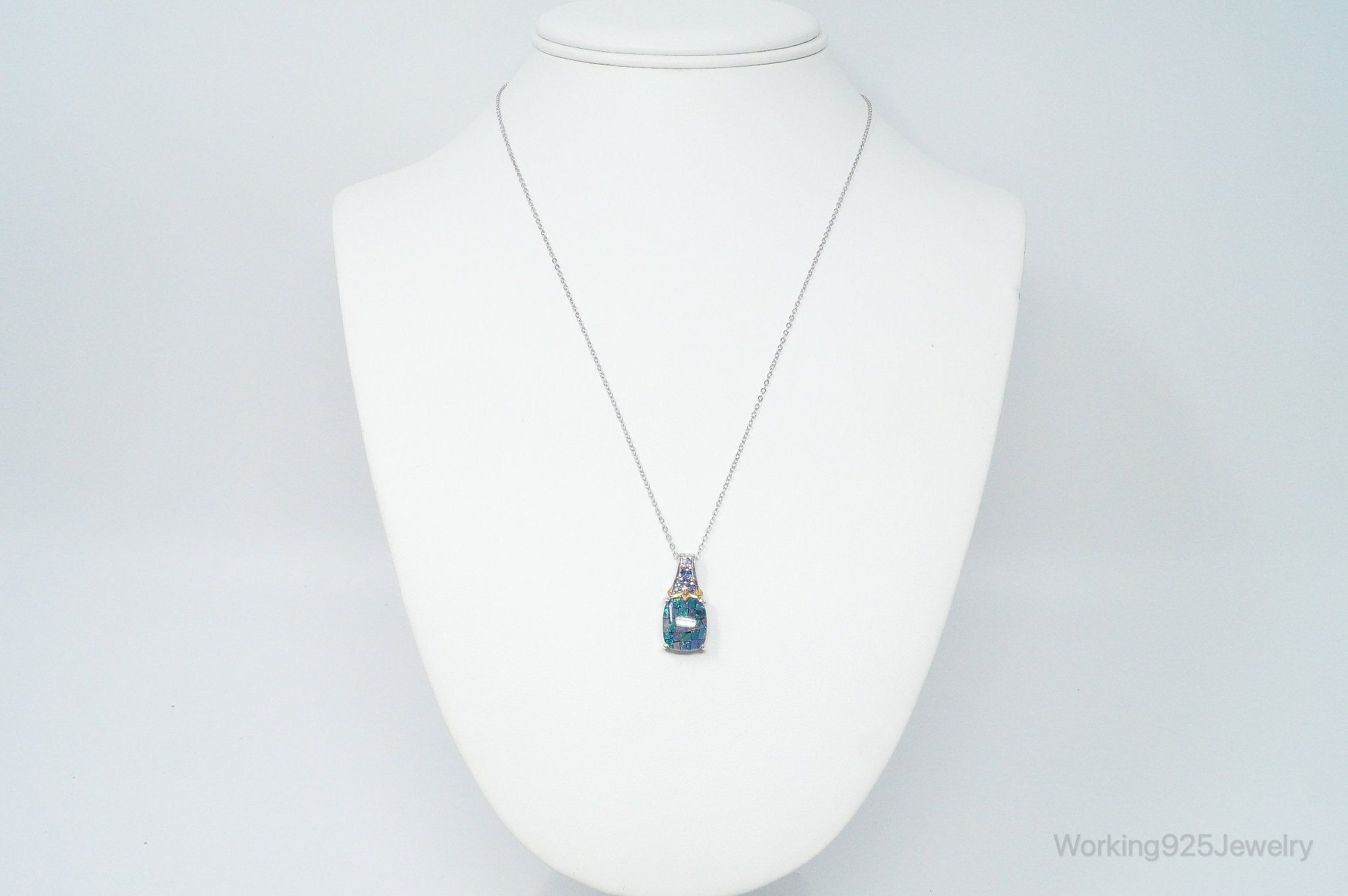 Vintage Blue Opal Amethyst Gold Vermeil Sterling Silver Necklace | Jewelry > Necklaces > Pendants | Wiccan Center