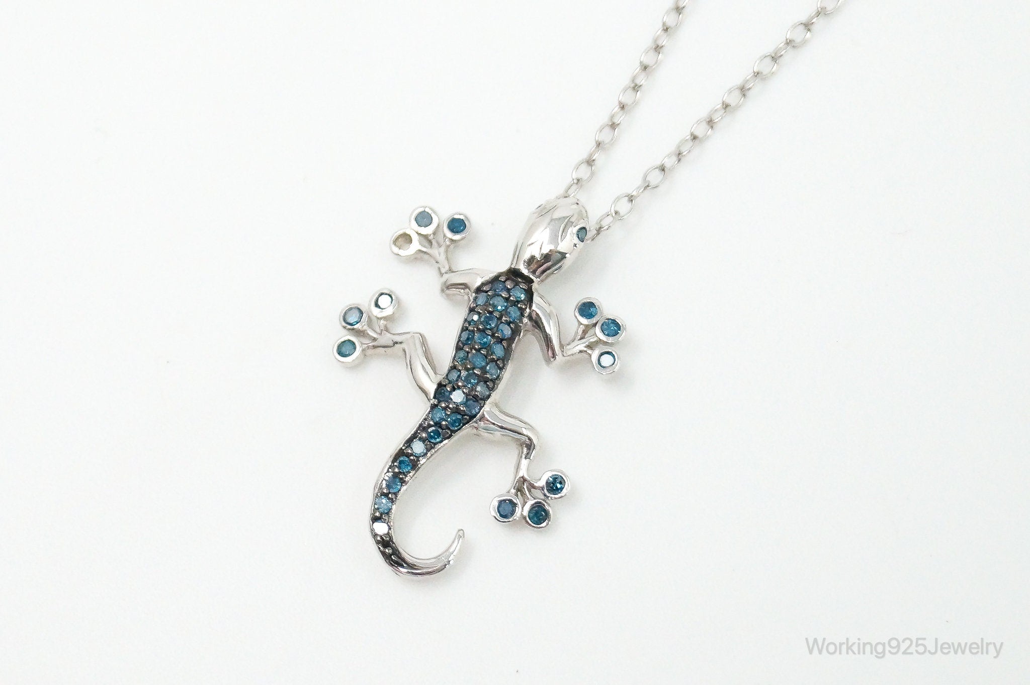 Blue Diamonds Gecko Sterling Silver Necklace | Jewelry > Necklaces > Pendants | Wiccan Center