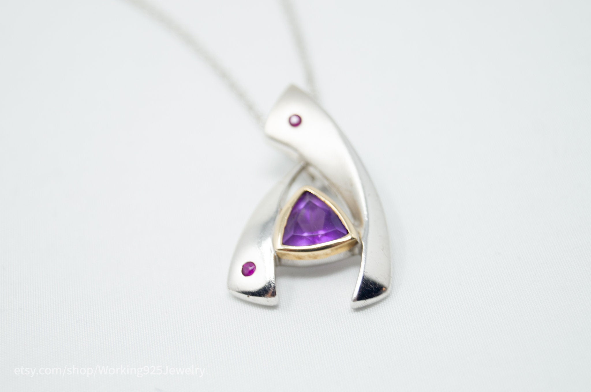 Vintage Designer 14K Gold Amethyst Ruby Art Deco Sterling Silver Necklace | Jewelry > Necklaces > Pendants | Wiccan Center