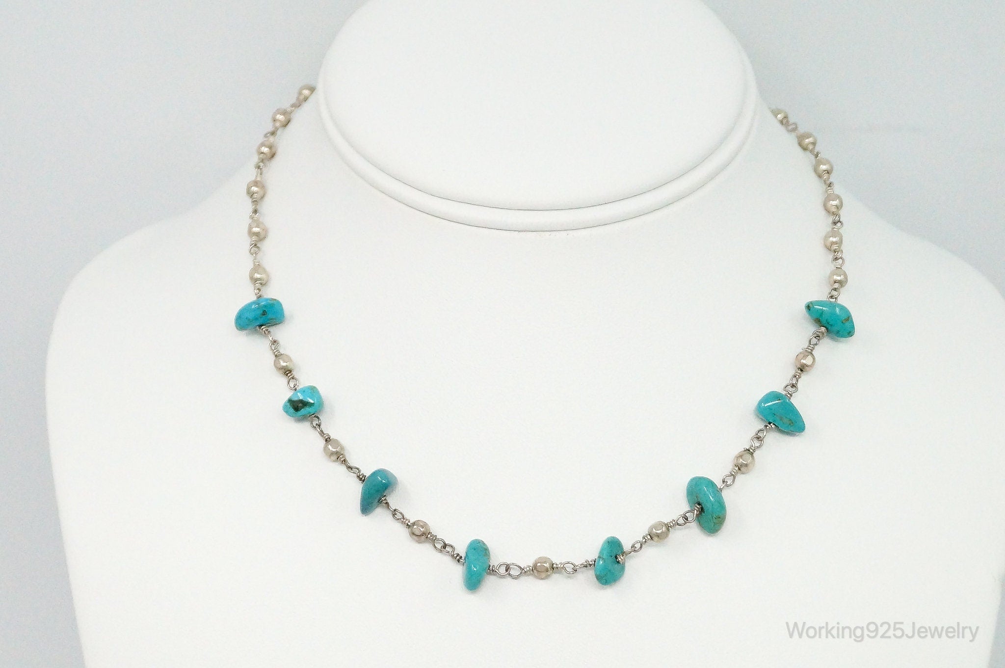 Vintage Native American Turquoise Sterling Silver Bead Necklace | Jewelry > Necklaces > Pendants | Wiccan Center