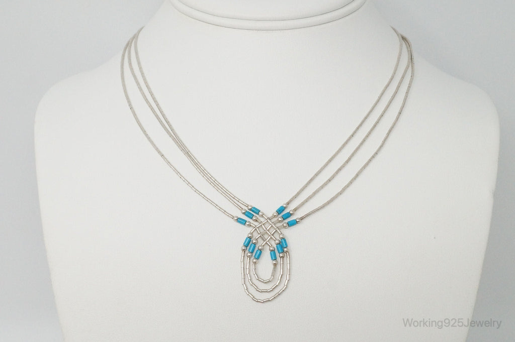 Vintage Native American Unsigned Turquoise Sterling Silver Bead Necklace | Jewelry > Necklaces > Pendants | Wiccan Center
