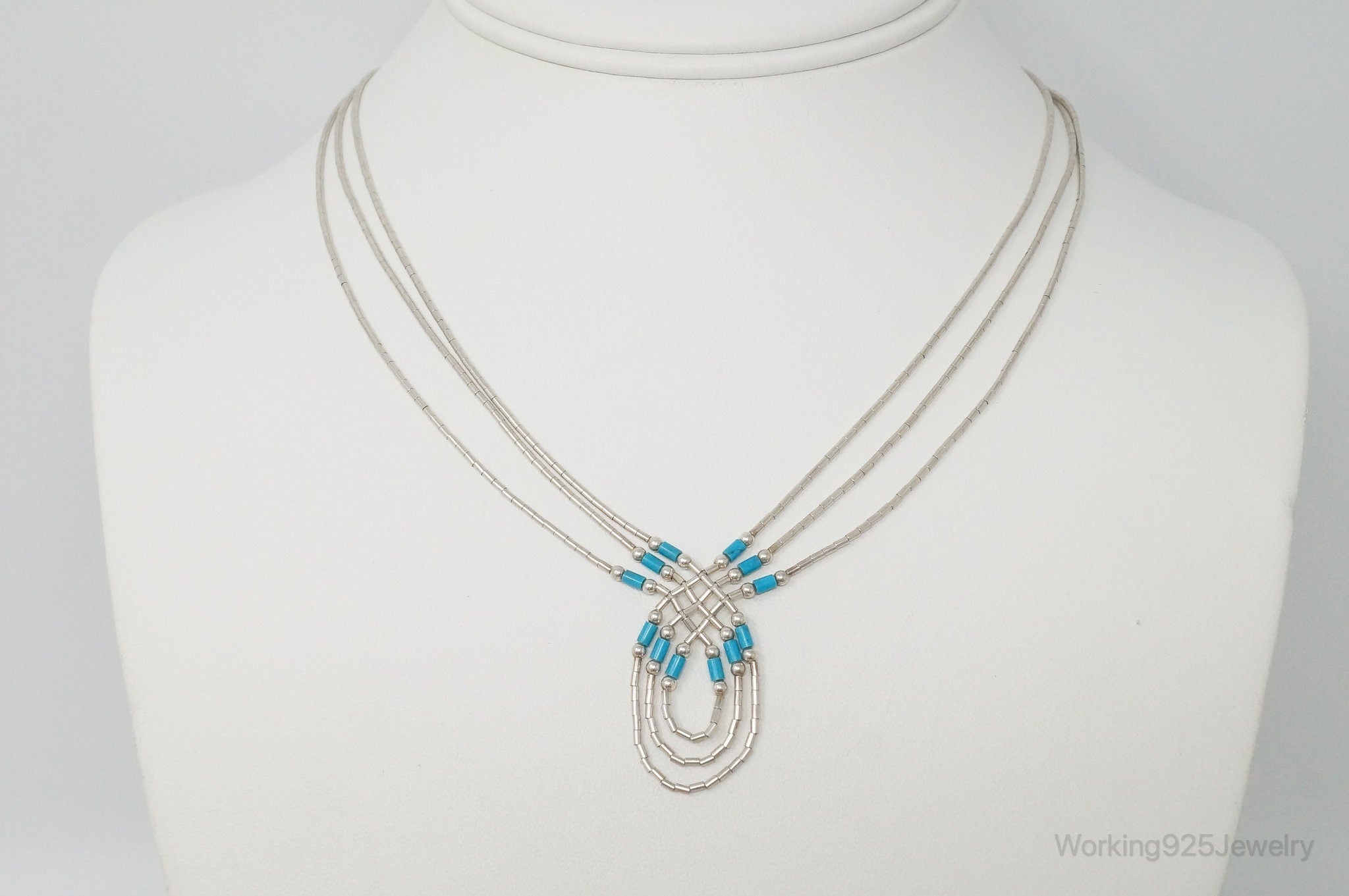 Vintage Native American Unsigned Turquoise Sterling Silver Bead Necklace | Jewelry > Necklaces > Pendants | Wiccan Center