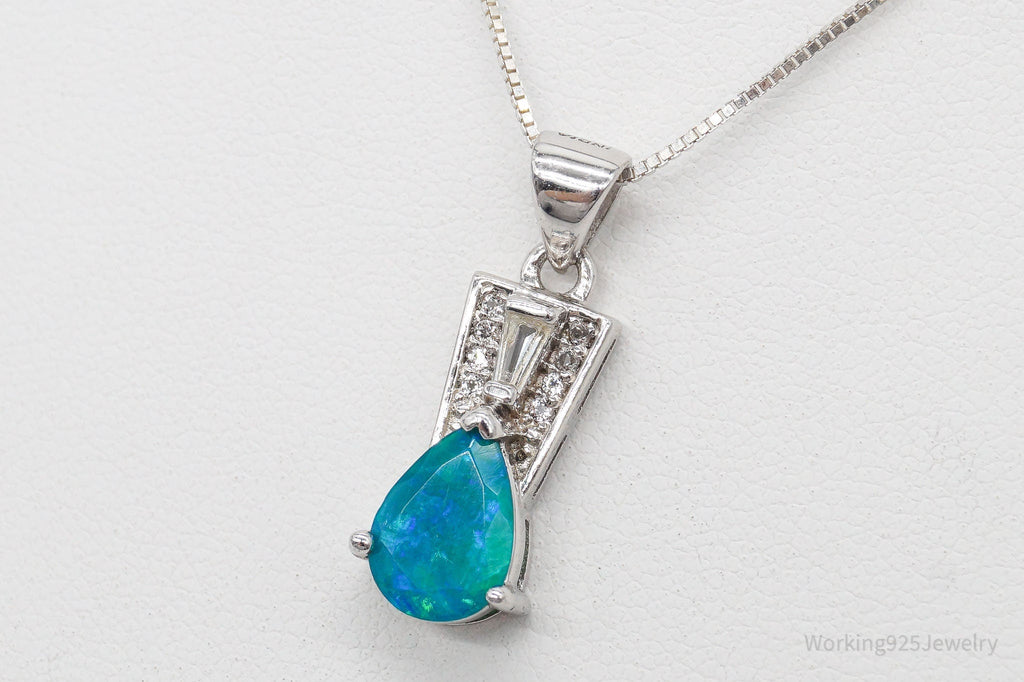 Vintage Designer Blue Opal Cubic Zirconia Sterling Silver Necklace | Jewelry > Necklaces > Pendants | Wiccan Center
