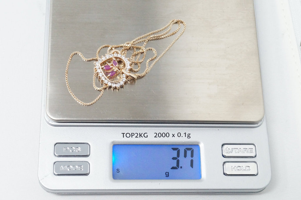 Vtg Ruby Simulated Heart Accented Rose Gold Vermeil Sterling Silver Necklace 18" | Jewelry > Necklaces > Pendants | Wiccan Center