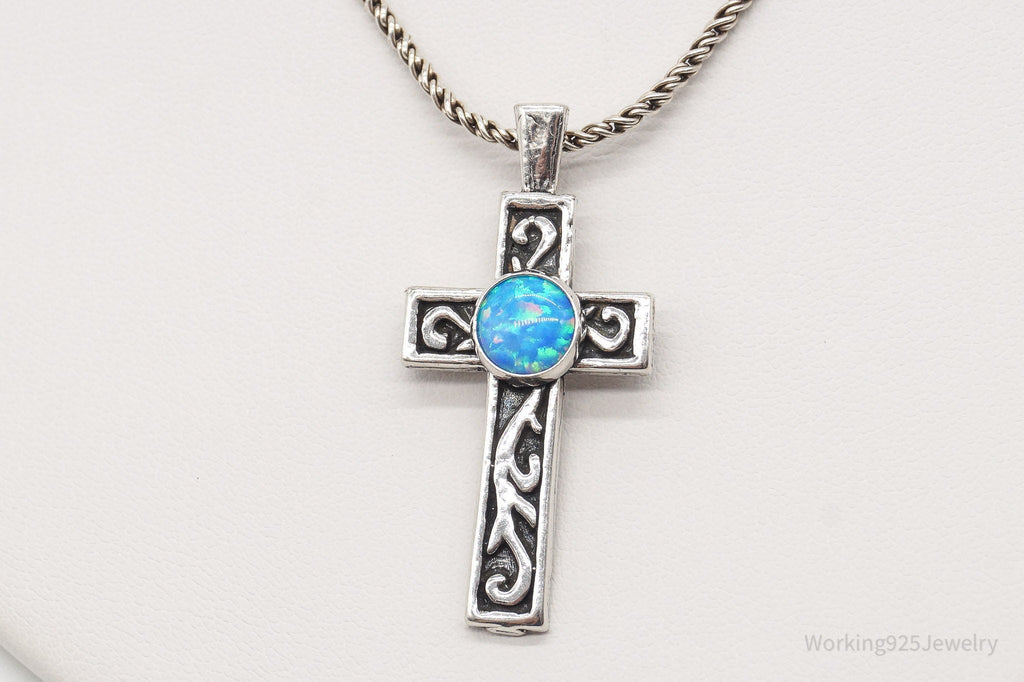 Vintage Blue Opal Sterling Silver Cross Necklace | Jewelry > Necklaces > Pendants | Wiccan Center