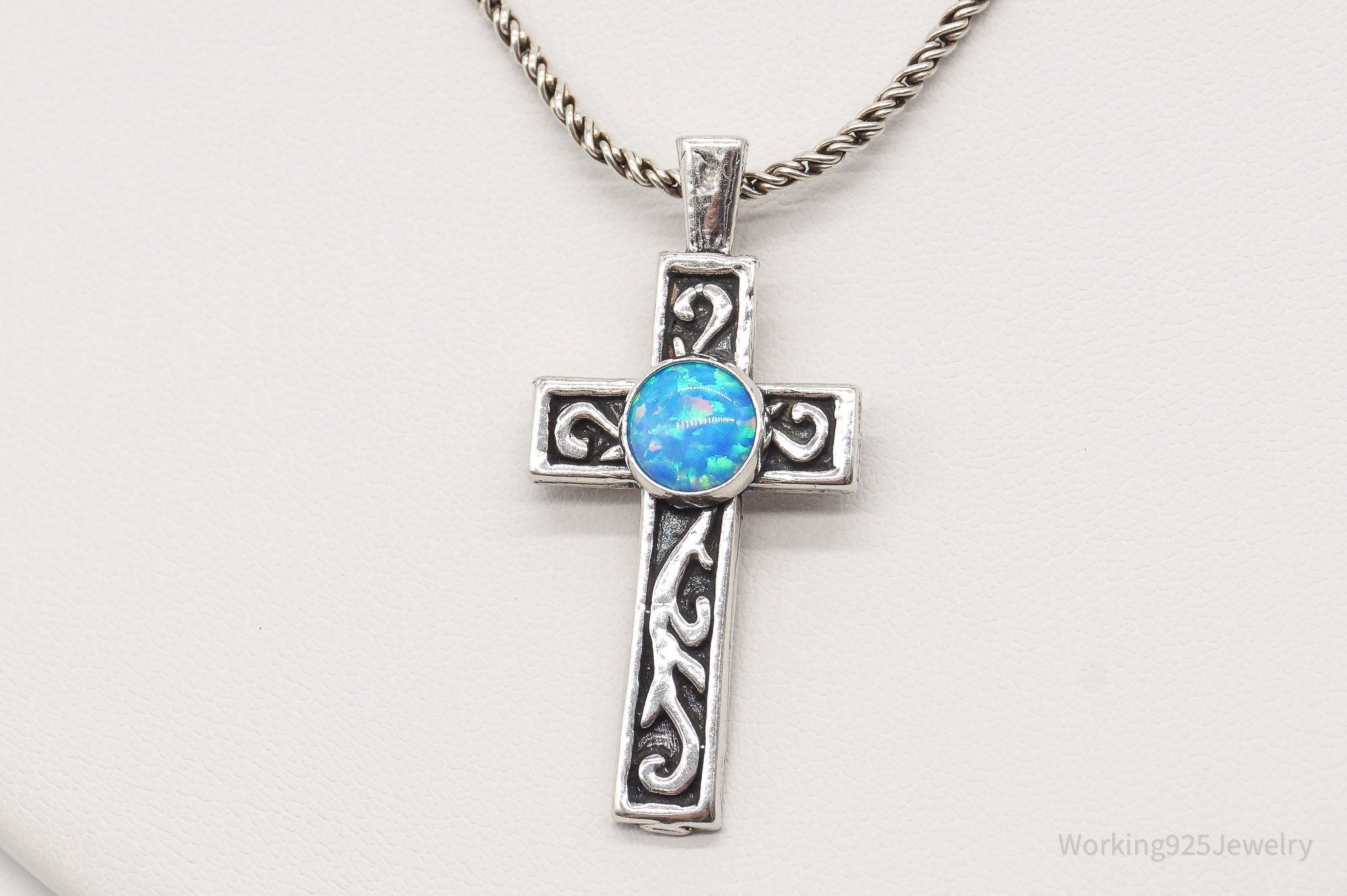 Vintage Blue Opal Sterling Silver Cross Necklace | Jewelry > Necklaces > Pendants | Wiccan Center