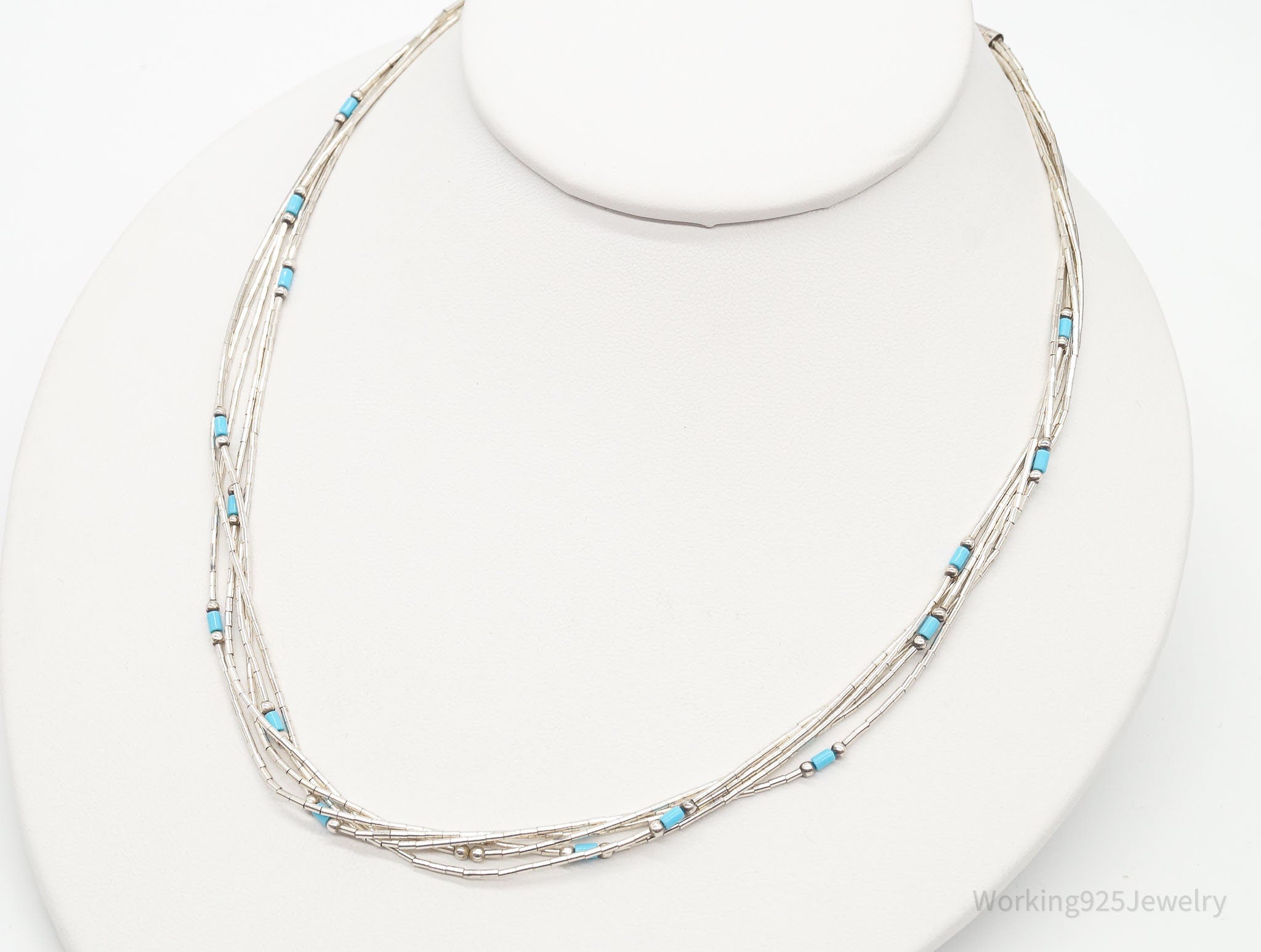 Vintage Native American Blue Turquoise Sterling Silver Bead Necklace | Jewelry > Necklaces | Wiccan Center