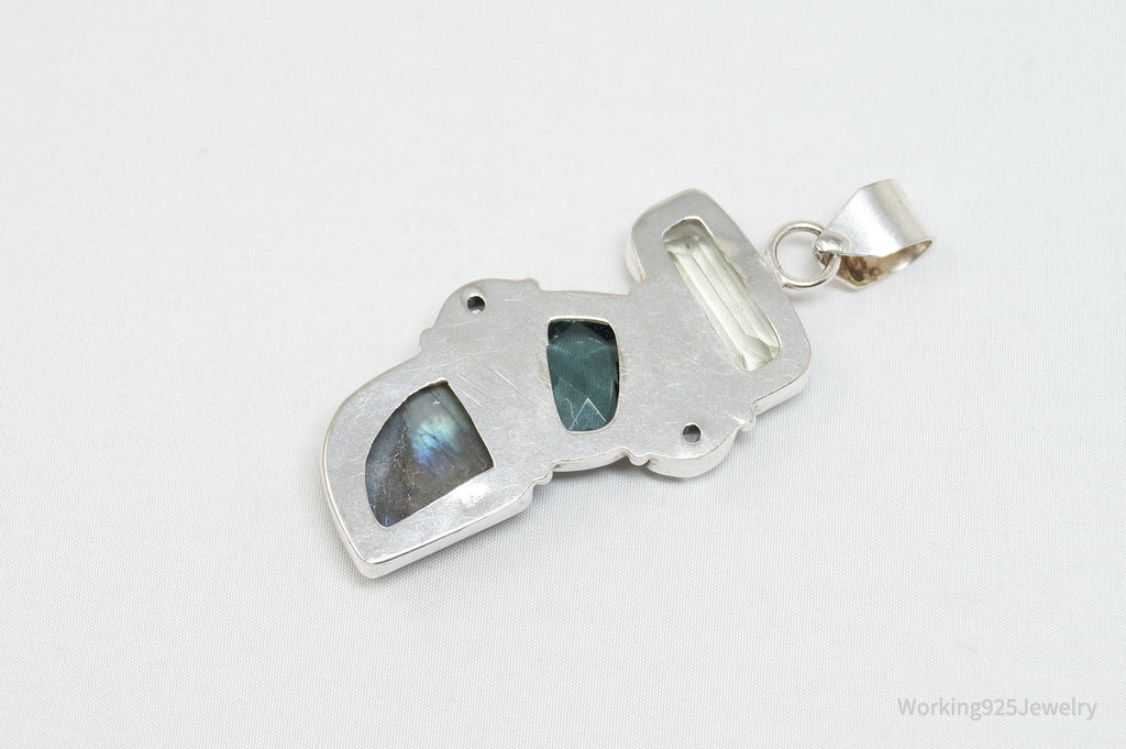 Vintage Large Labradorite Topaz Crystal Sterling Silver Necklace Pendant | Jewelry > Necklaces > Pendants | Wiccan Center