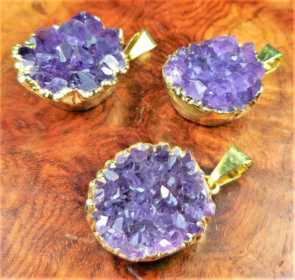 Druzy Amethyst Necklace Pendant - Petite Gold Crystal Cluster | Retail Pendants | Wiccan Center