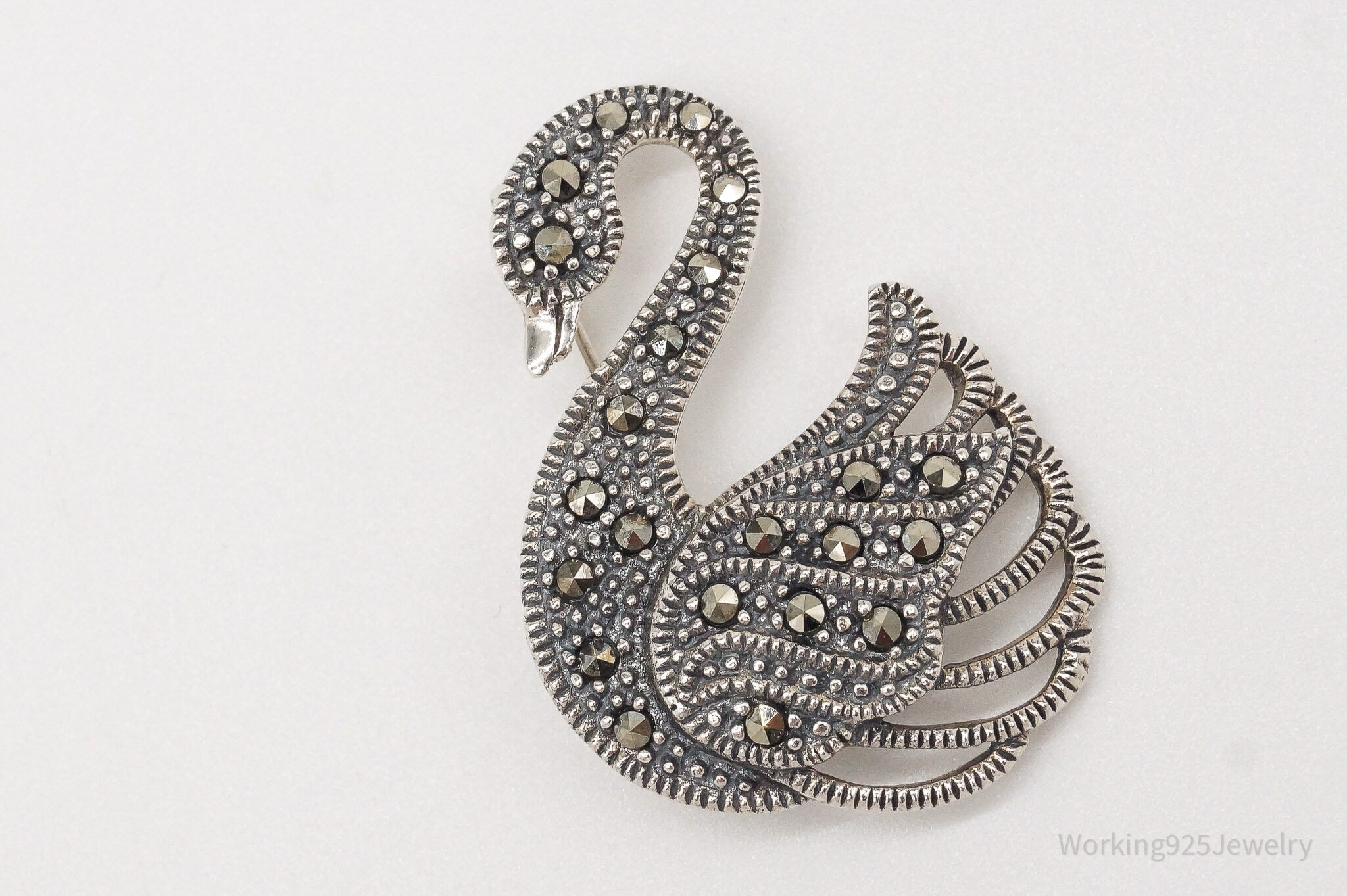 Vintage Marcasite Swan Sterling Silver Brooch Pin | Jewelry > Brooches, Pins & Clips | Wiccan Center