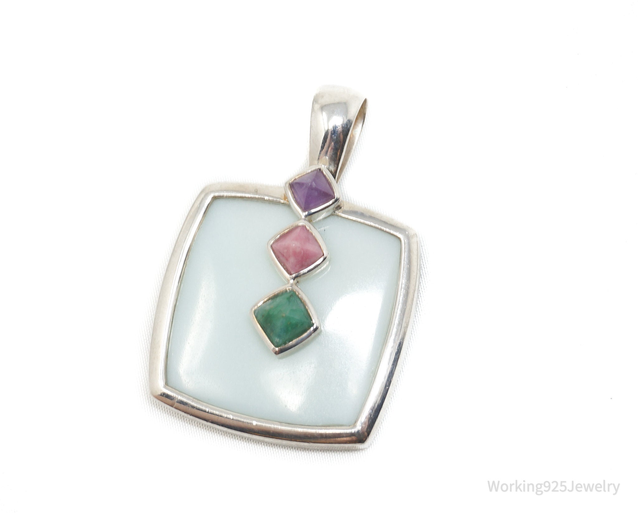 Designer Whitney Kelly Designs Multi Color Jade Sterling Silver Necklace Pendant | Jewelry > Necklaces > Pendants | Wiccan Center