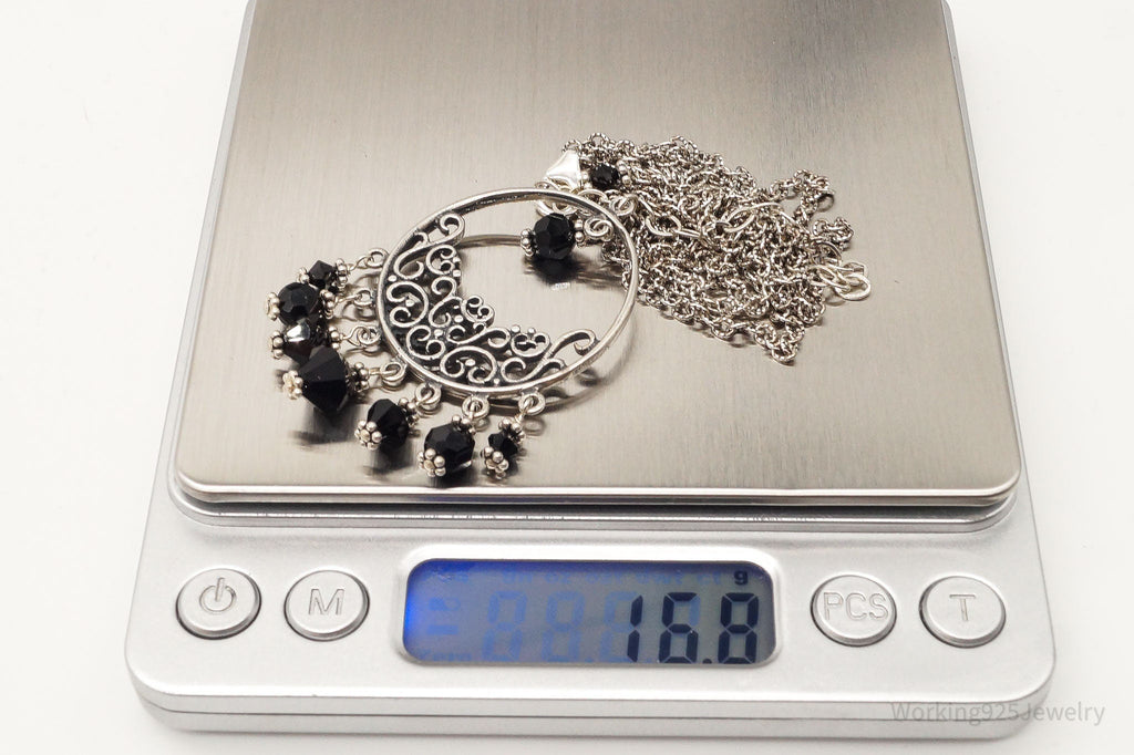 Vintage Black Onyx Bead Chandelier Sterling Silver Necklace | Jewelry > Necklaces > Pendants | Wiccan Center