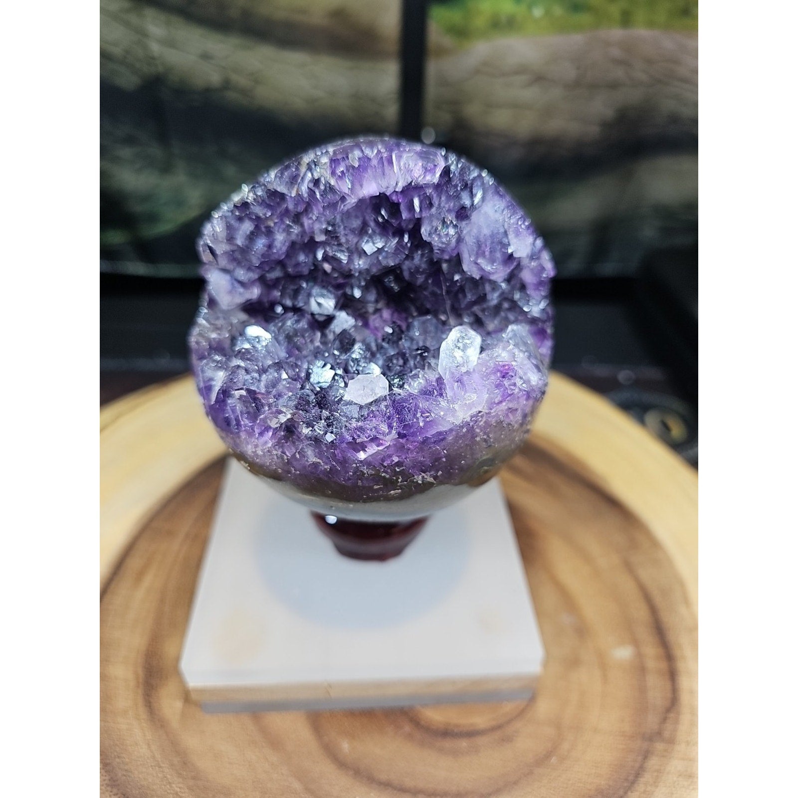 1.92LB Natural Purple Crystal Cave Quartz Open Crystal Ball Spiritual Healing | Geodes & Clusters | Wiccan Center