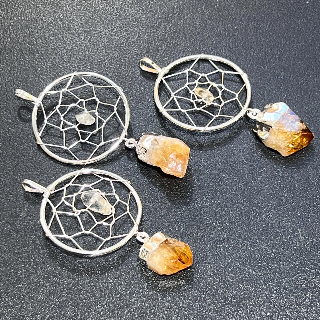 Dreamcatcher Pendant (Citrine Crystal)(Silver Plated) Gemstone Jewelry Necklace Supply | Craft Supplies & Tools > Beads, Gems & Cabochons > Charms & Pendants > Pendants | Wiccan Center