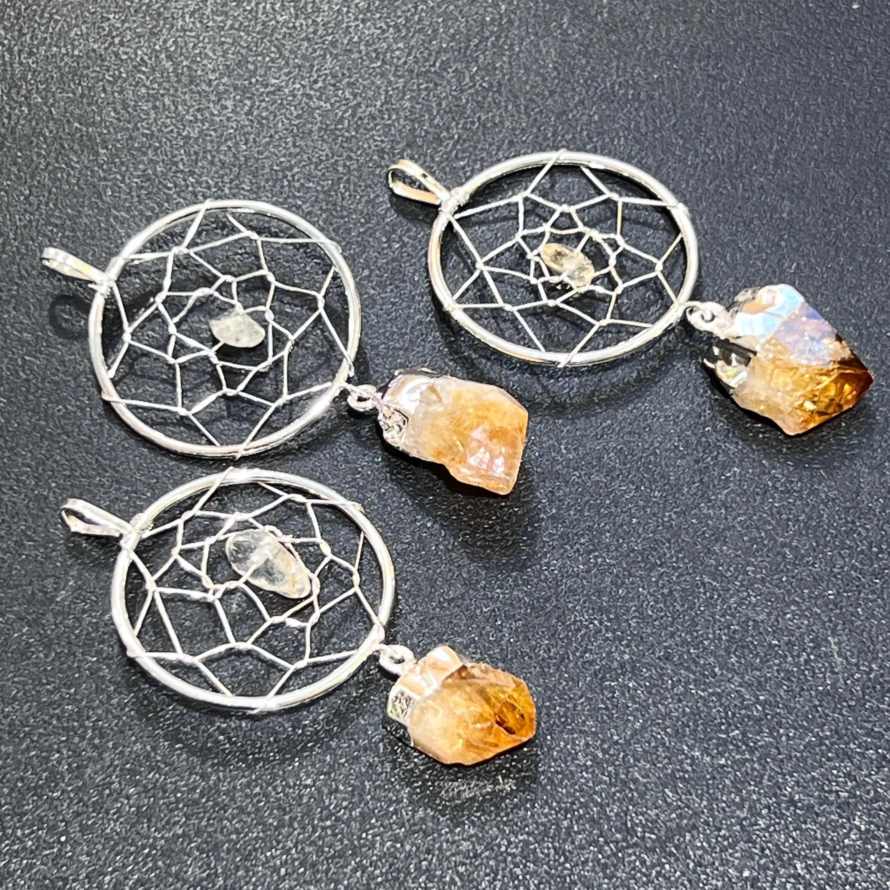 Dreamcatcher Pendant (Citrine Crystal)(Silver Plated) Gemstone Jewelry Necklace Supply | Craft Supplies & Tools > Beads, Gems & Cabochons > Charms & Pendants > Pendants | Wiccan Center