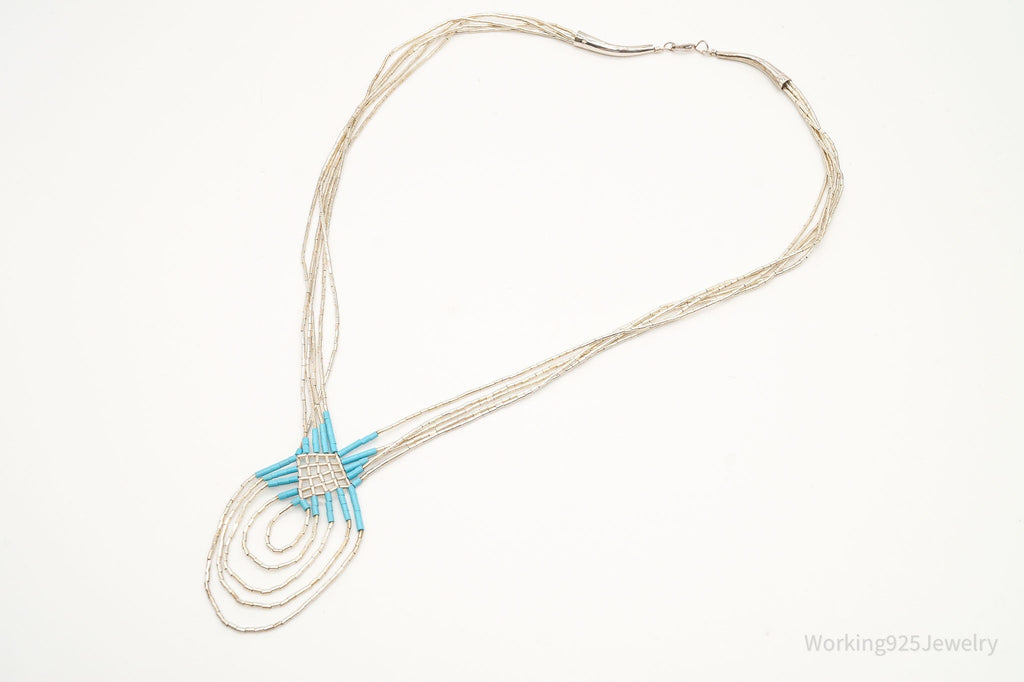 Vintage Native American Blue Turquoise Bead Sterling Silver Necklace | Jewelry > Necklaces | Wiccan Center