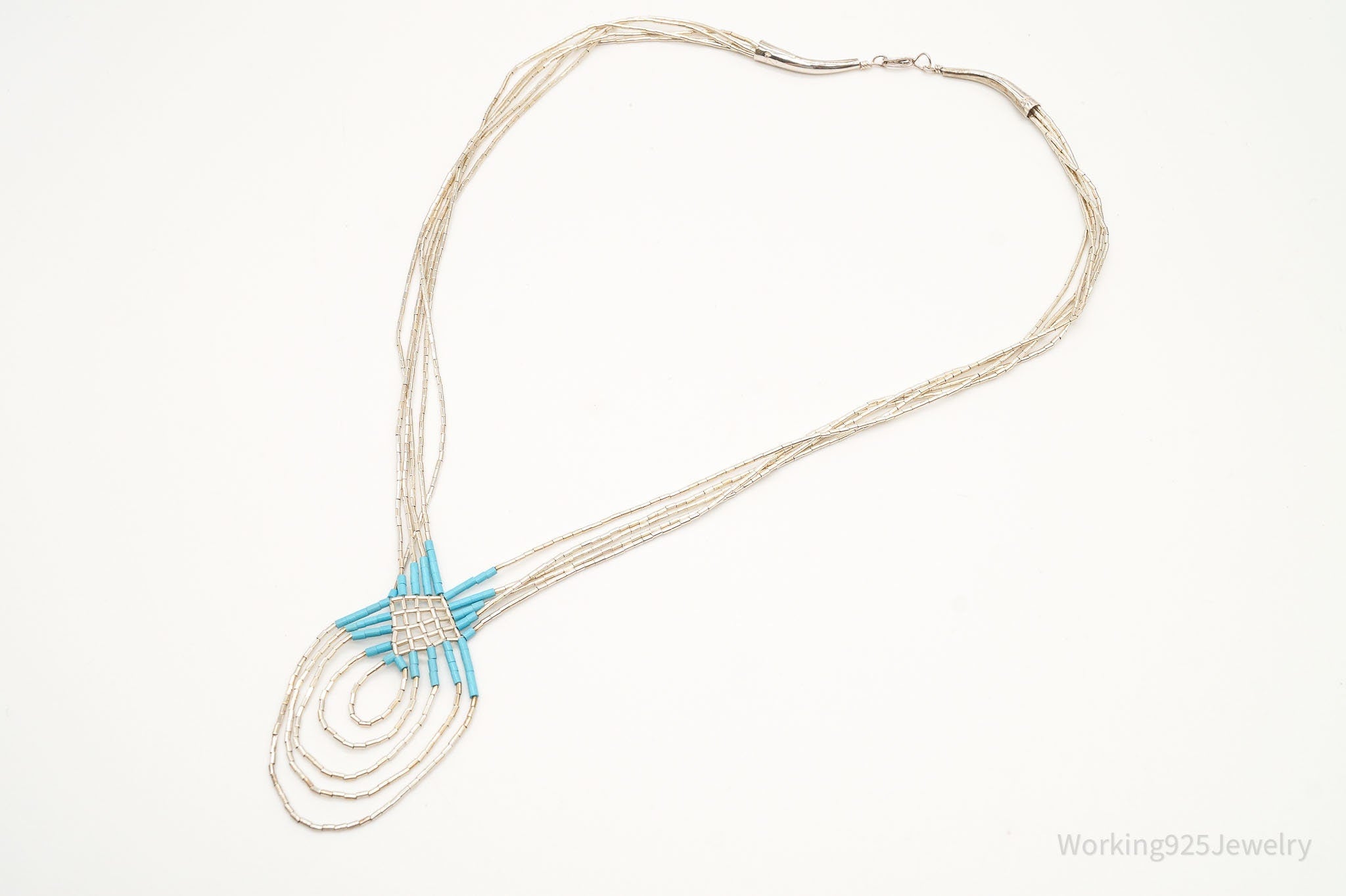 Vintage Native American Blue Turquoise Bead Sterling Silver Necklace | Jewelry > Necklaces | Wiccan Center