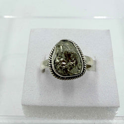 Sterling Silver Oval Pyrite Rope-Edge Ring – Size 8 – Protection, Confidence & Grounding | Rings | Wiccan Center