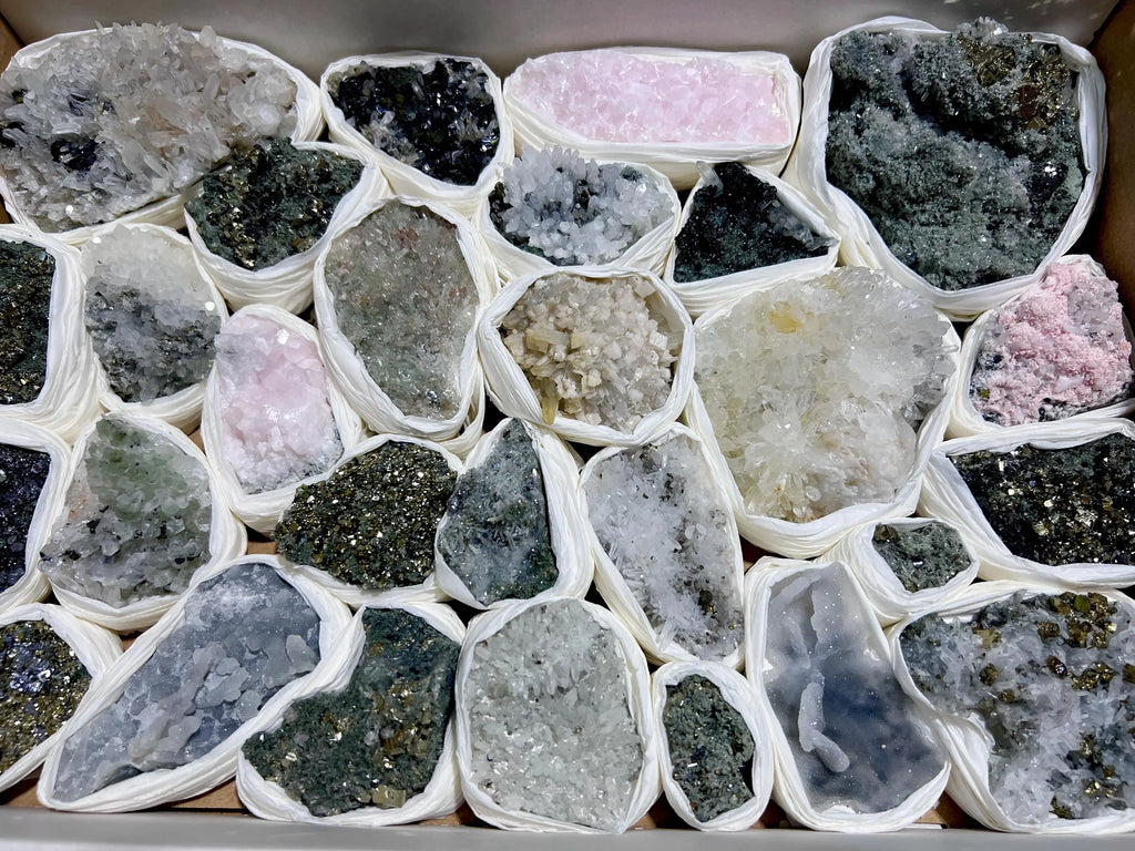 Bolivian Minerals Crystal Mixed Collection (Large 15x10 Inch Flat) Pyrite Sphalerite Galena Quartz Pink Mangano Calcite | Home & Living > Home Decor > Home Accents > Rocks & Geodes | Wiccan Center