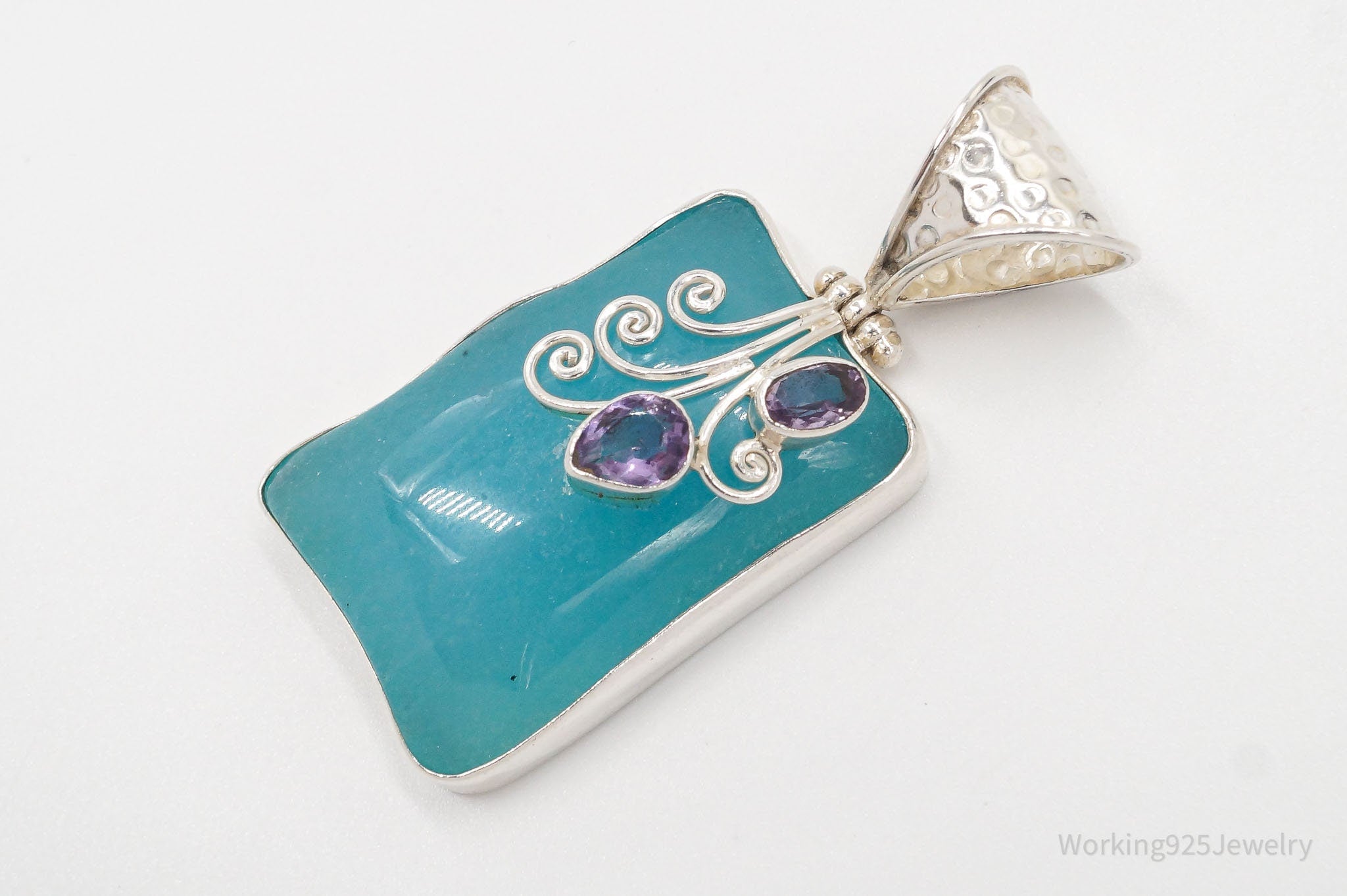 Large Vintage Blue Stone Amethyst Sterling Silver Necklace Pendant | Jewelry > Necklaces > Pendants | Wiccan Center