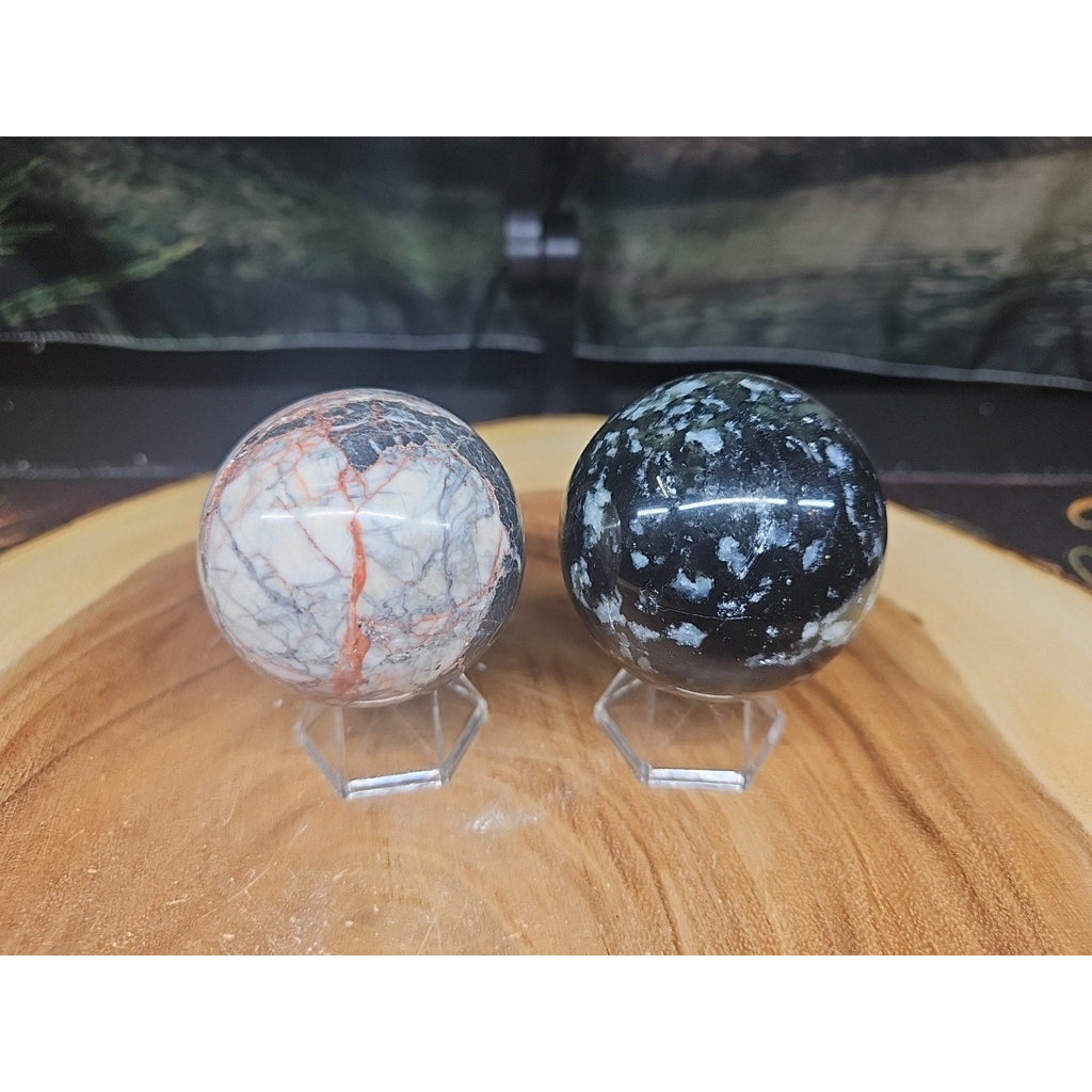 2Pcs A Set Of Natural Quartz Crystal Jasper Sphere Ball Polished 50-60mm &stand | Crystal Spheres & Eggs | Wiccan Center
