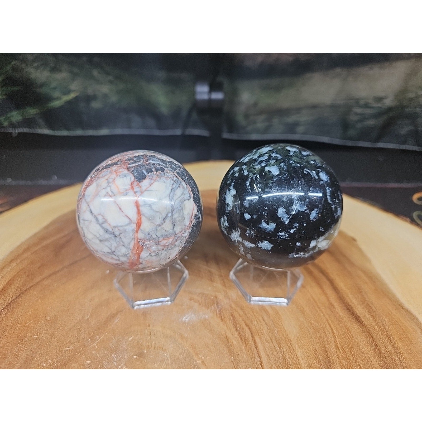 2Pcs A Set Of Natural Quartz Crystal Jasper Sphere Ball Polished 50-60mm &stand | Crystal Spheres & Eggs | Wiccan Center