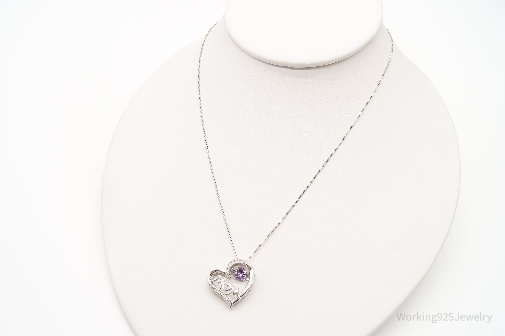 Vintage Designer SAI Amethyst Diamond Heart "Mom" Sterling Silver Necklace | Jewelry > Necklaces > Pendants | Wiccan Center