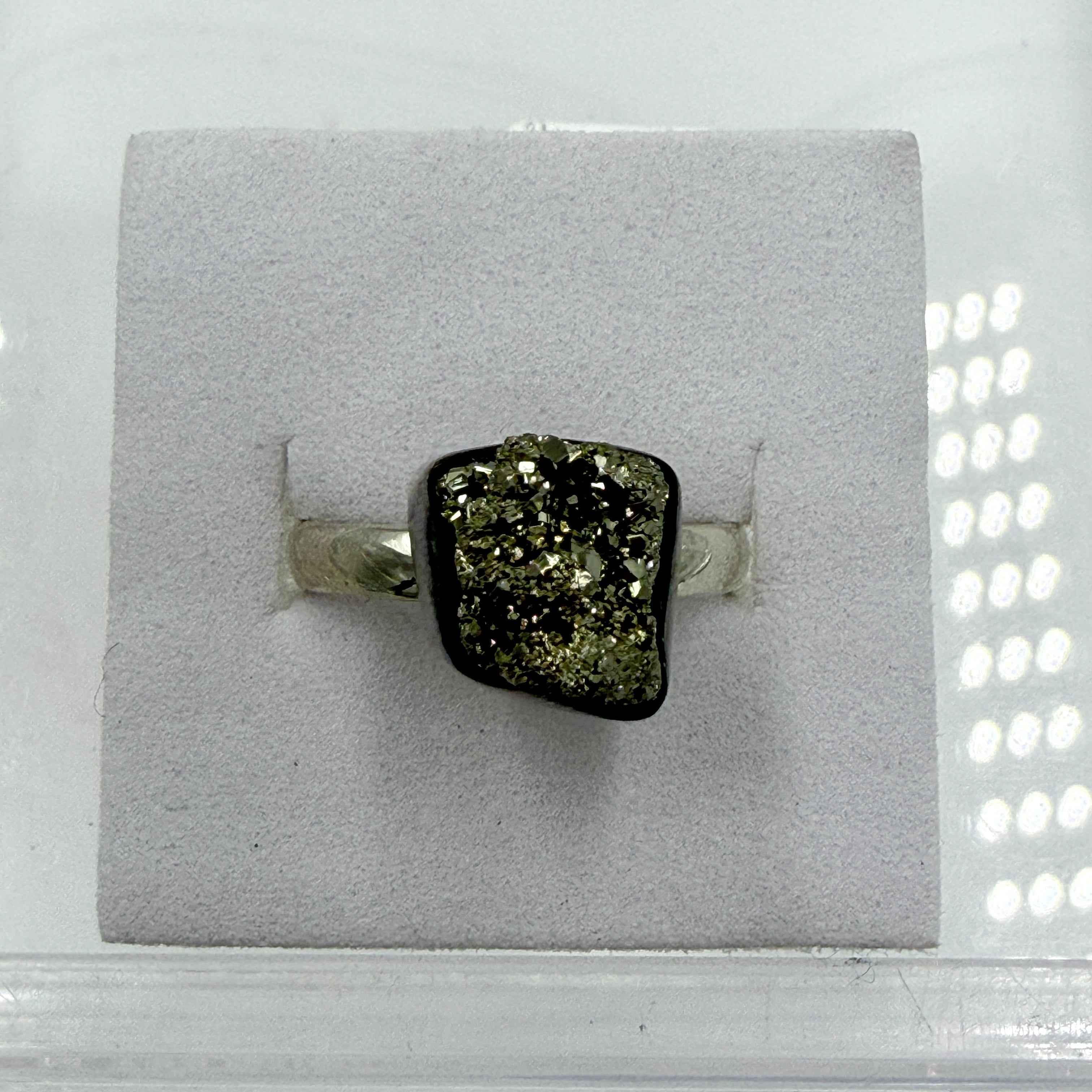 Sterling Silver Square Pyrite Ring – Size 8 – Protection, Confidence & Grounding | Rings | Wiccan Center