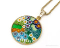 Vintage Glass Murano Millefiori Flowers Gold Vermeil Sterling Silver Necklace | Jewelry > Necklaces > Pendants | Wiccan Center