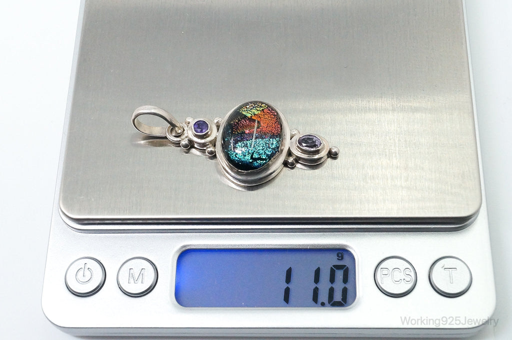 Vintage Large Dichroic Glass Amethyst Sterling Silver Necklace Pendant | Jewelry > Necklaces > Pendants | Wiccan Center