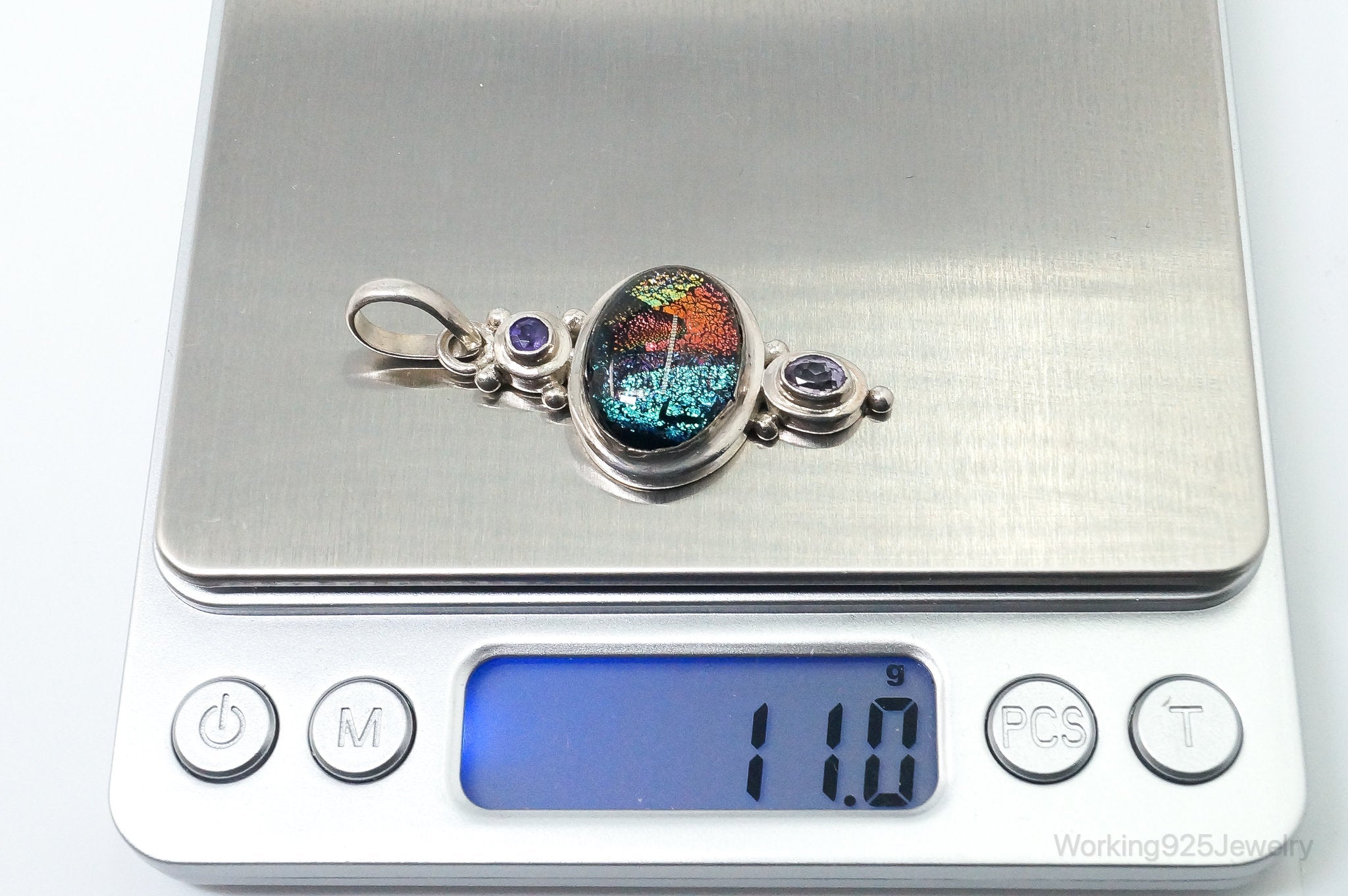 Vintage Large Dichroic Glass Amethyst Sterling Silver Necklace Pendant | Jewelry > Necklaces > Pendants | Wiccan Center