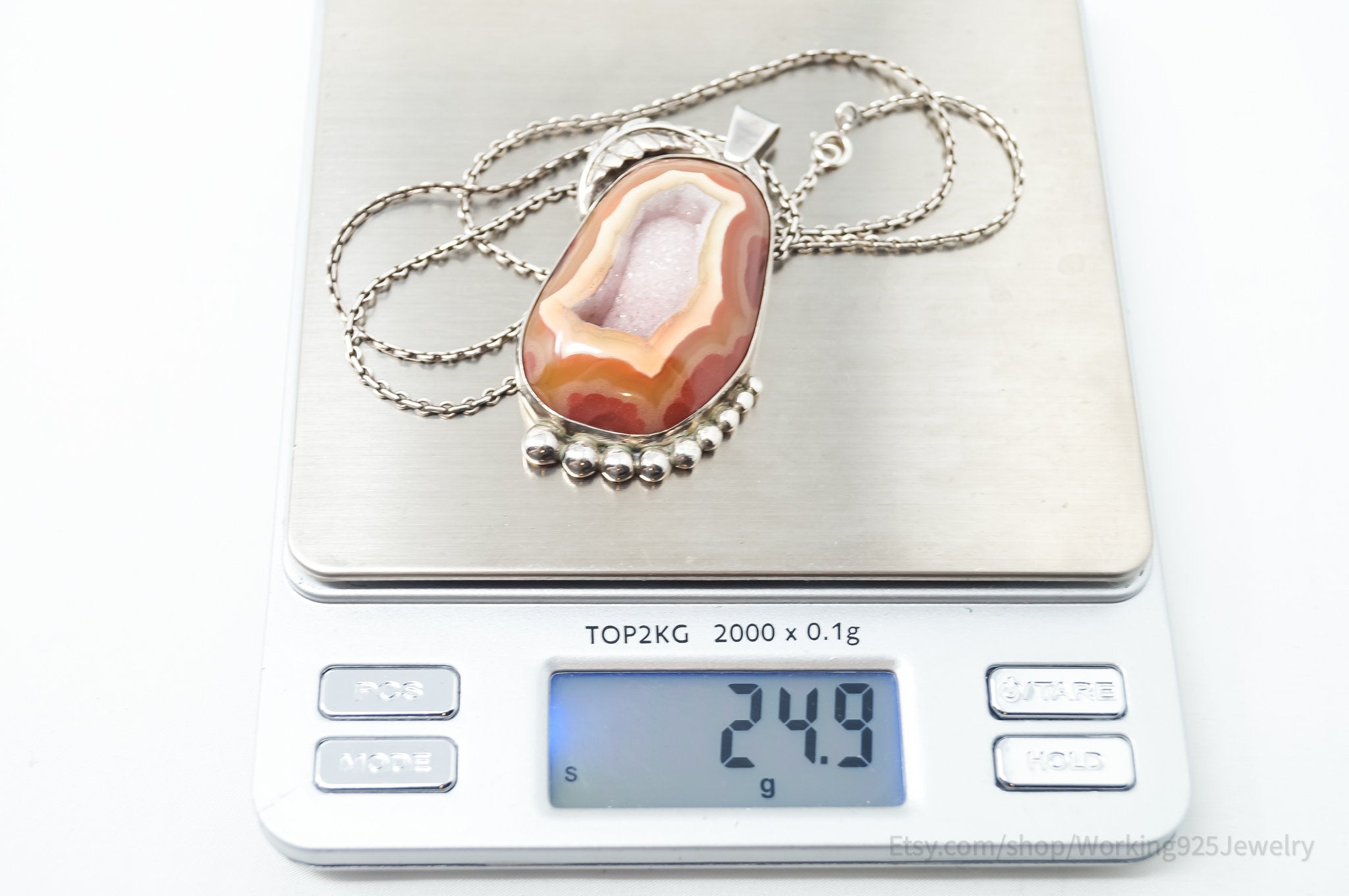 Vintage Signed Native American Crazy Lace Agate Sterling Silver Necklace | Jewelry > Necklaces > Pendants | Wiccan Center