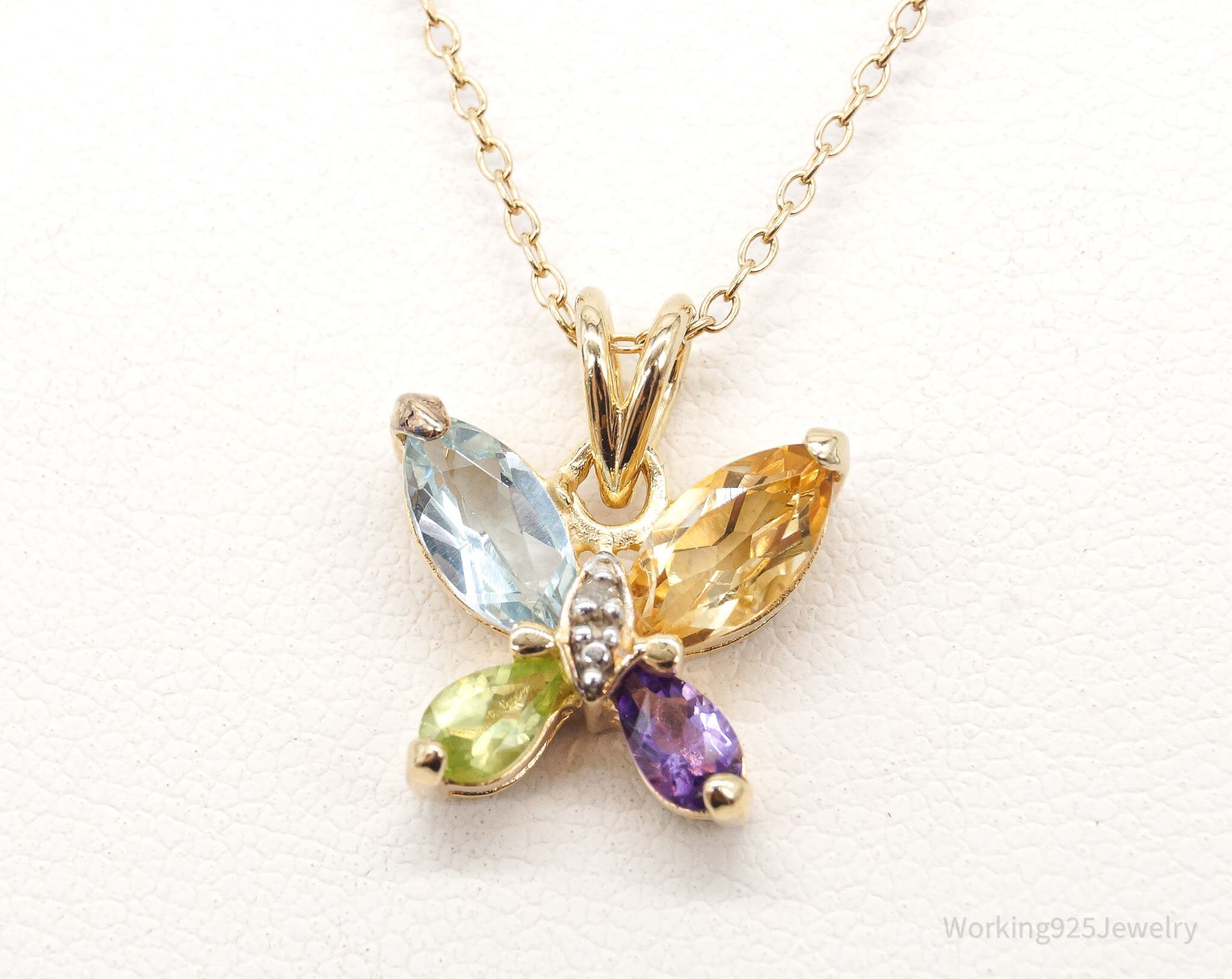 Ross Simons Multi Gemstone Butterfly Gold Vermeil Sterling Silver Necklace | Jewelry > Necklaces > Pendants | Wiccan Center