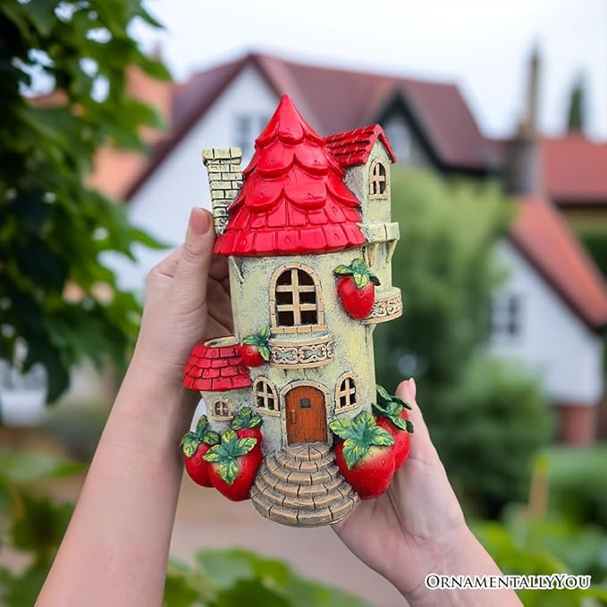 Spring & Summer-Themed Garden Statues – Adorable Outdoor Decor for Lawn, Patio & Porch (Solar Powered Strawberry Fairy Home Garden Statue, 10" Unique Spring Decoration) | Outdoor Statues | Wiccan Center