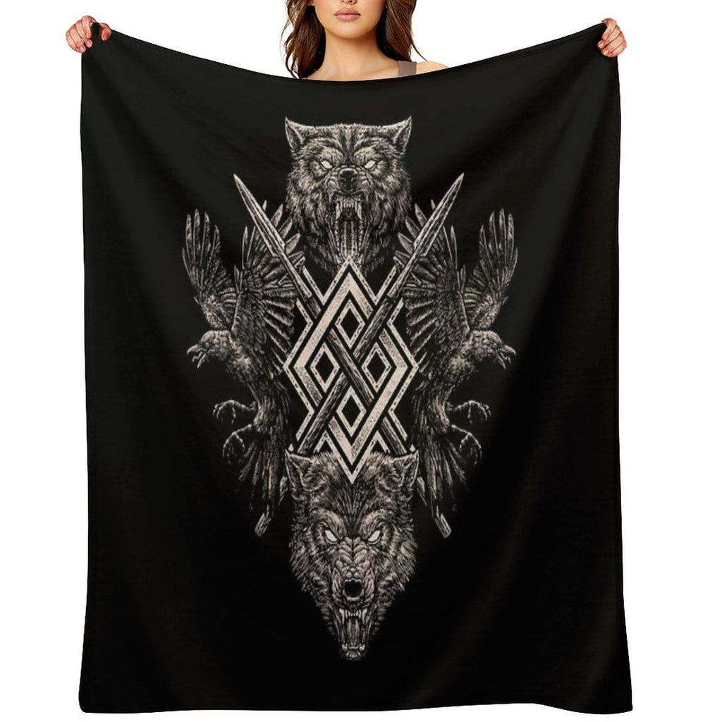Viking Wolf Raven of Odin Geri Freki Huginn Muninn Norse Mythology  Gungnir Travel-friendly Throw Blanket