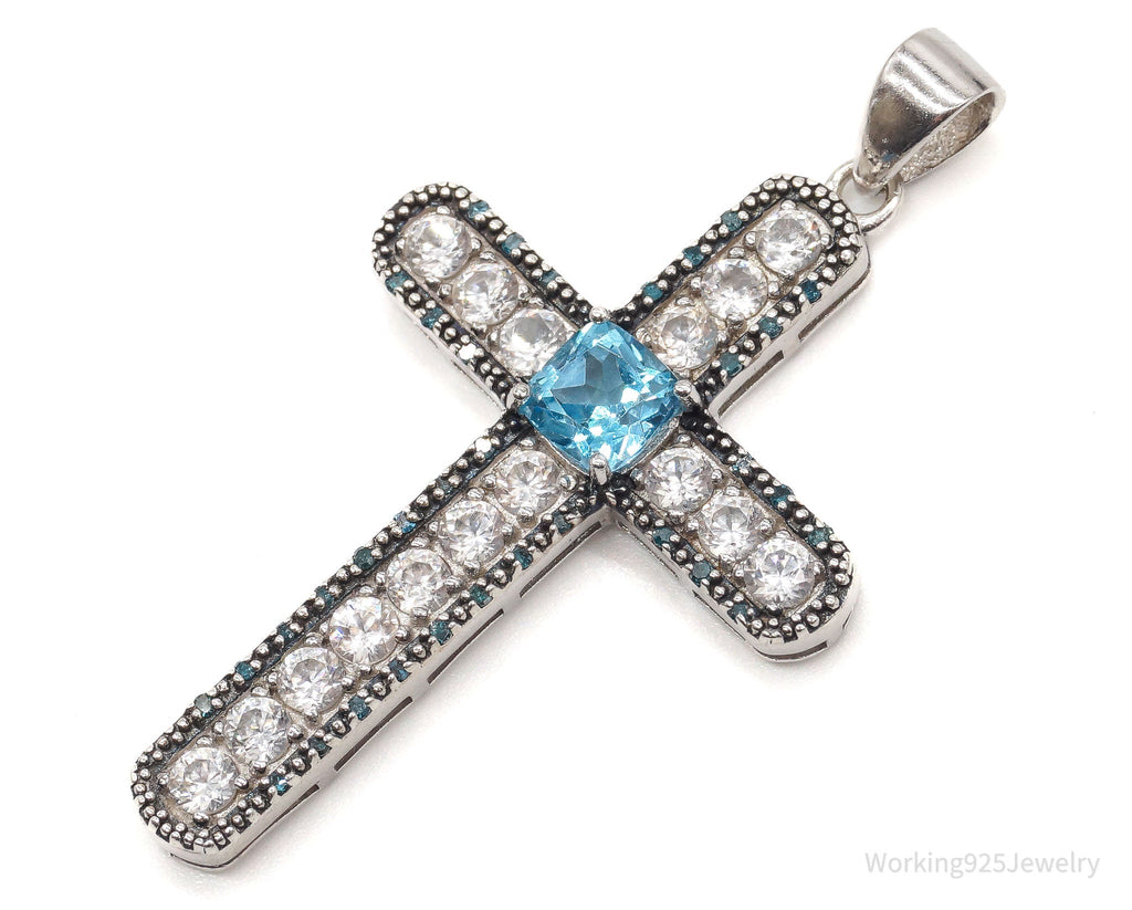 Large Designer Blue Topaz Cubic Zirconia Blue Diamond Sterling Silver Pendant | Jewelry > Necklaces > Pendants | Wiccan Center