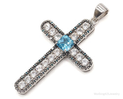 Large Designer Blue Topaz Cubic Zirconia Blue Diamond Sterling Silver Pendant | Jewelry > Necklaces > Pendants | Wiccan Center