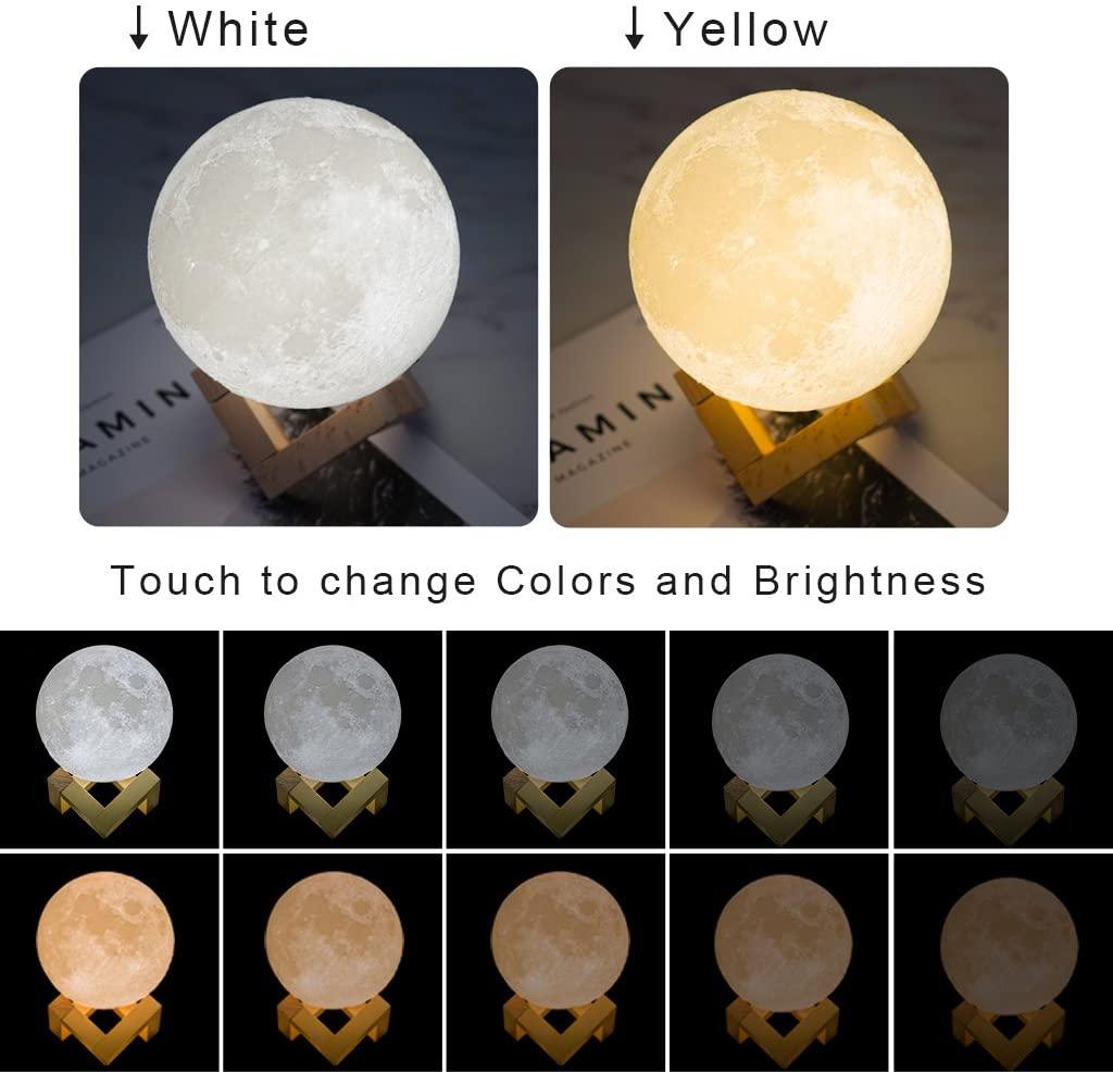 Moon Lamp Moon Light Night Light for Kids Gift for Women USB Charging and Touch Control Brightness 3D Printed Warm and Cool White Lunar Lamp | STS9NC17329BGF | Wiccan Center