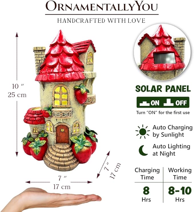 Spring & Summer-Themed Garden Statues – Adorable Outdoor Decor for Lawn, Patio & Porch (Solar Powered Strawberry Fairy Home Garden Statue, 10" Unique Spring Decoration) | Outdoor Statues | Wiccan Center