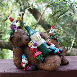 Garden Bear and Gnomes Statue Yard Lawn Home Decor | Home & Garden > Yard, Garden & Outdoor Living > Décor > Ornaments & Statues | Wiccan Center