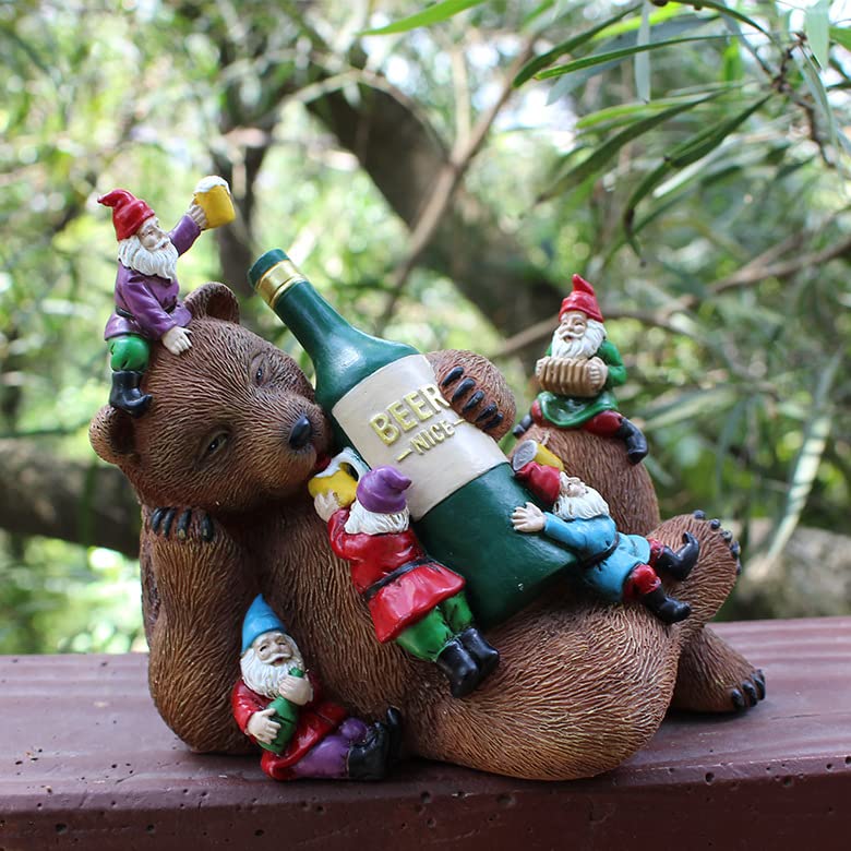 Garden Bear and Gnomes Statue Yard Lawn Home Decor | Home & Garden > Yard, Garden & Outdoor Living > Décor > Ornaments & Statues | Wiccan Center