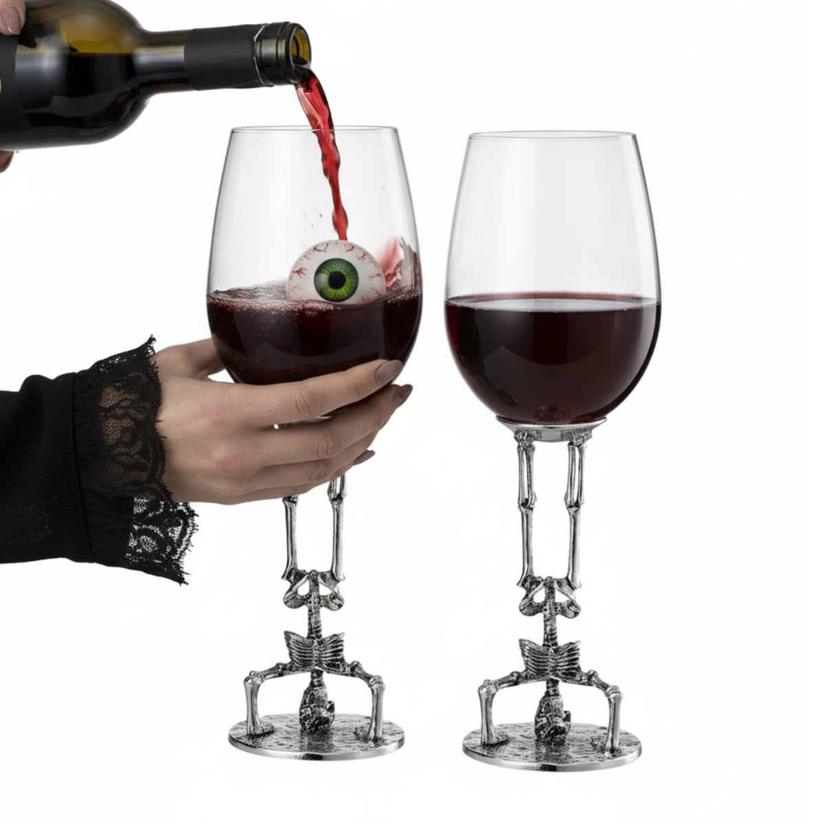 Skeleton Wine Glasses Set of 2 13oz – Gothic Skeletons Stem Goblets for Halloween Party | | Wiccan Center