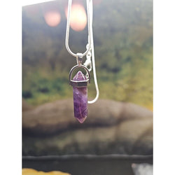 Amethyst Crystal Hexagon Pendant Necklace — 16in Silver Chain | CrystalCloud Company | Crystal Jewelry | Wiccan Center