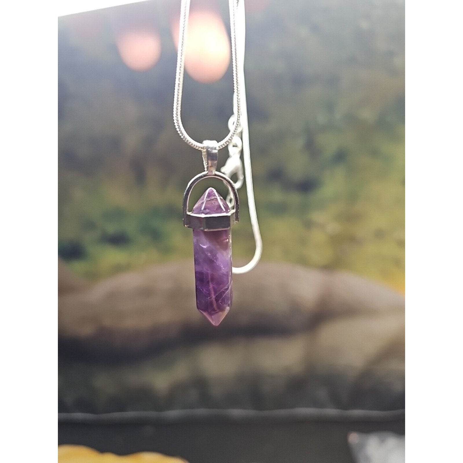 Amethyst Crystal Hexagon Pendant Necklace — 16in Silver Chain | CrystalCloud Company