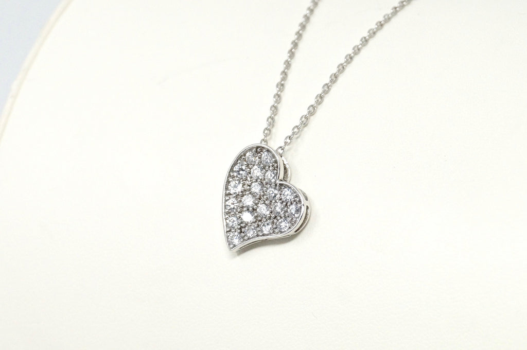 Vintage Simulated Diamond Accented Sweetheart Heart Sterling Silver Necklace 18" | Jewelry > Necklaces > Pendants | Wiccan Center