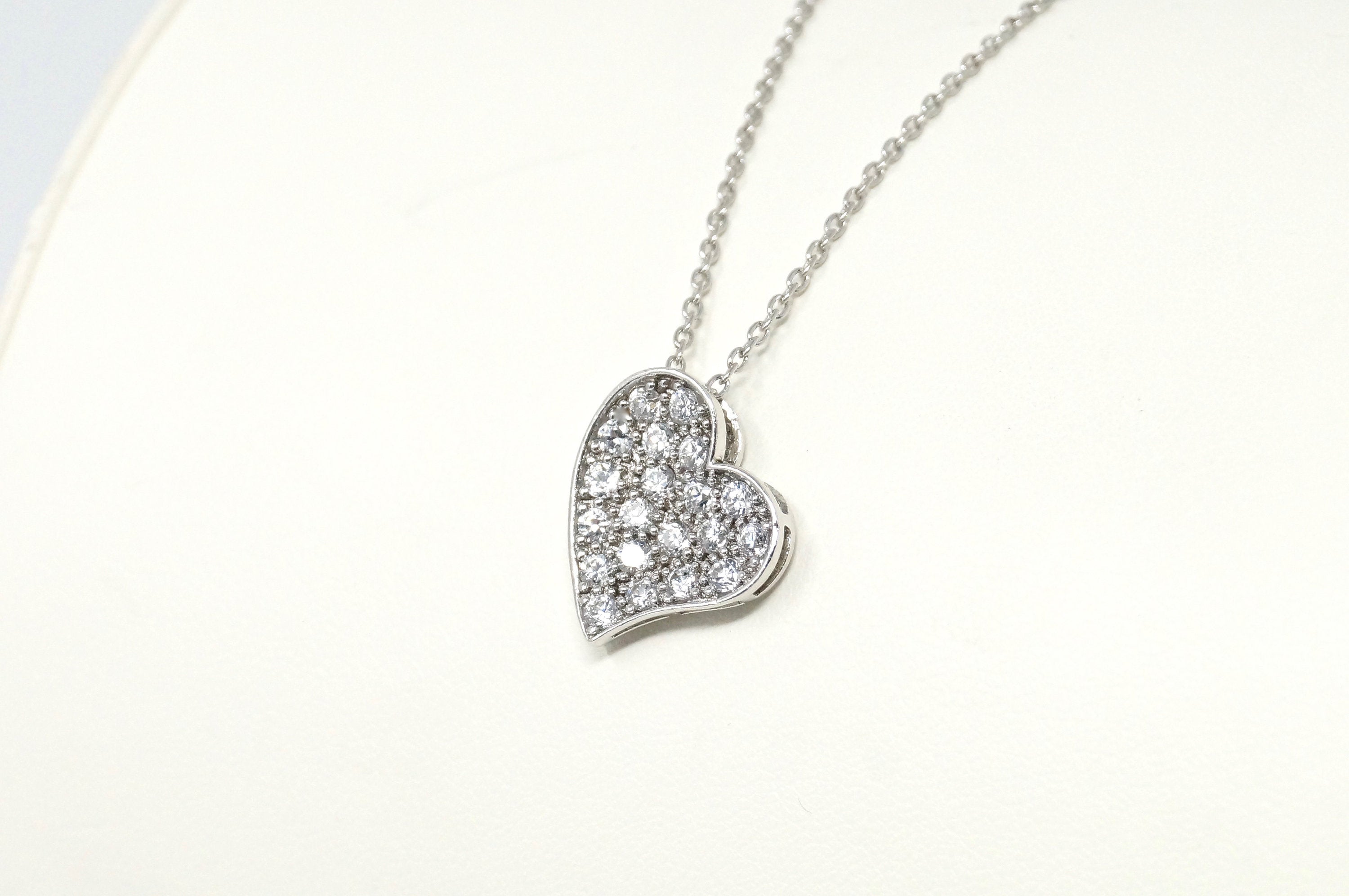 Vintage Simulated Diamond Accented Sweetheart Heart Sterling Silver Necklace 18" | Jewelry > Necklaces > Pendants | Wiccan Center