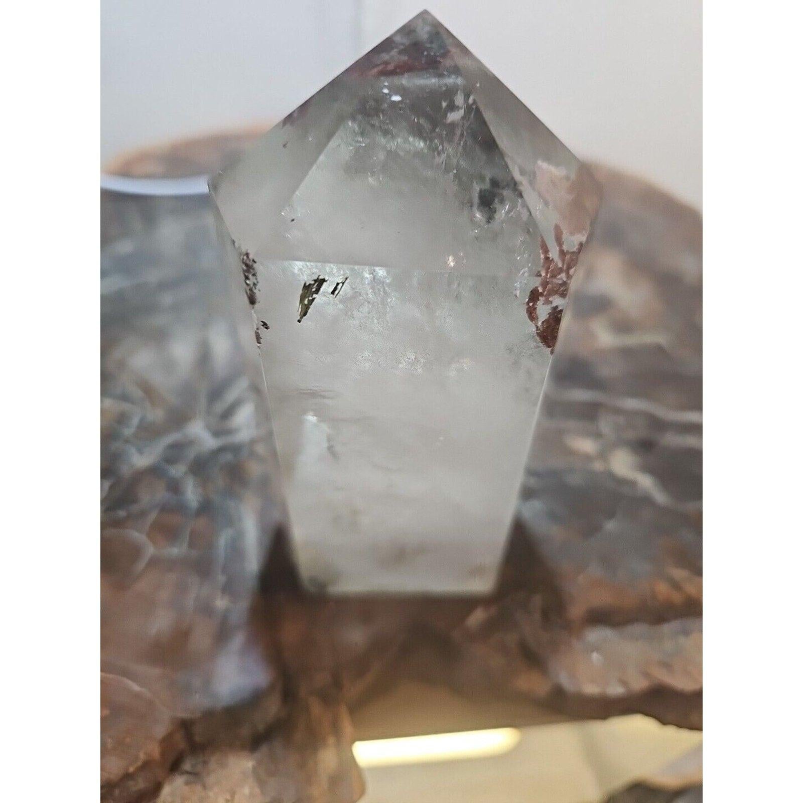 Madagascar Green Ghost Phantom Quartz Obelisk - 1.73LB Vitreous Healing Point | CrystalCloud Company | Crystal Points & Towers | Wiccan Center