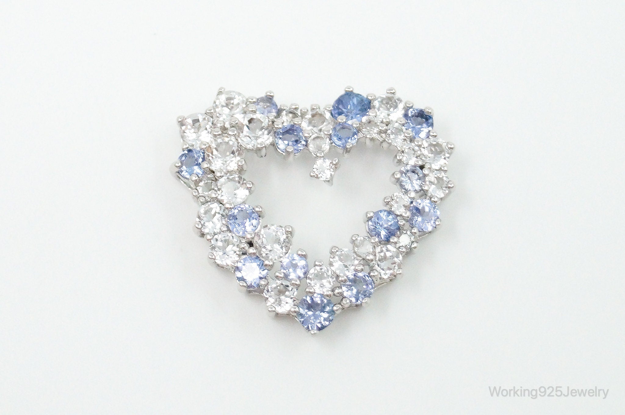 Vintage Designer Open Heart Cubic Zirconia Iolite Sterling Silver Pendant | Jewelry > Necklaces > Pendants | Wiccan Center