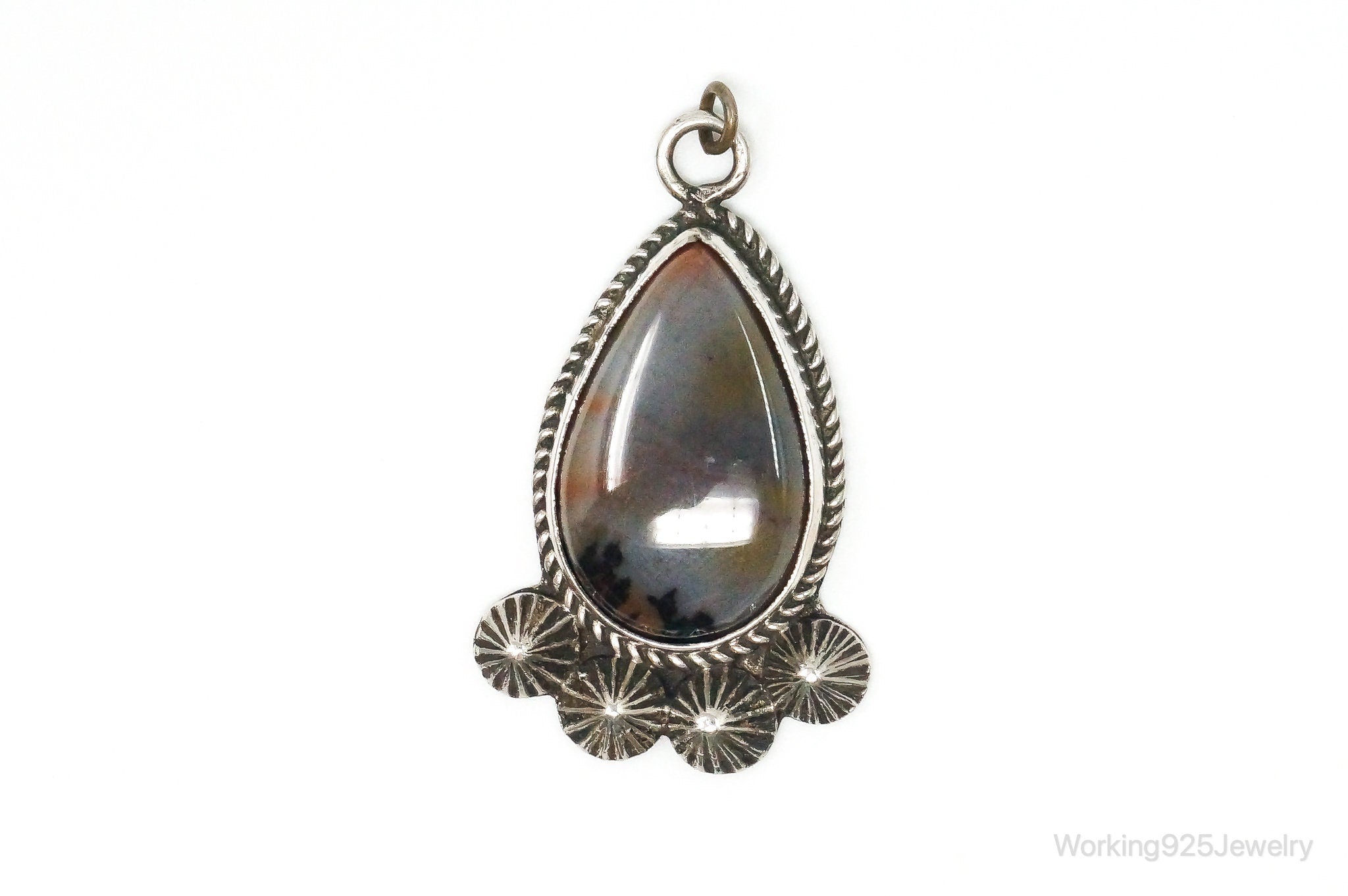 Large Vintage Native American Montana Agate Sterling Silver Pendant | Jewelry > Necklaces > Pendants | Wiccan Center